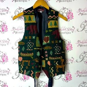 Anne bell vest wildlife fish moose cottage outdoor mountains Patterned Vest tree